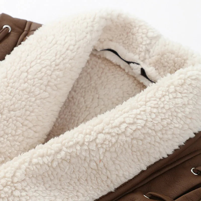 Damen Eleganter Kurzjacke mit Gürtel und Teddykragen für Herbst und Winter