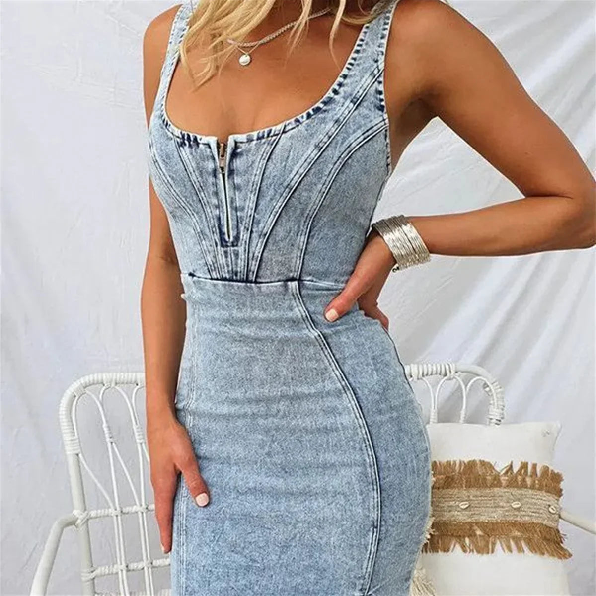 Samantha – Ärmelloses Retro-Jeanskleid für Damen