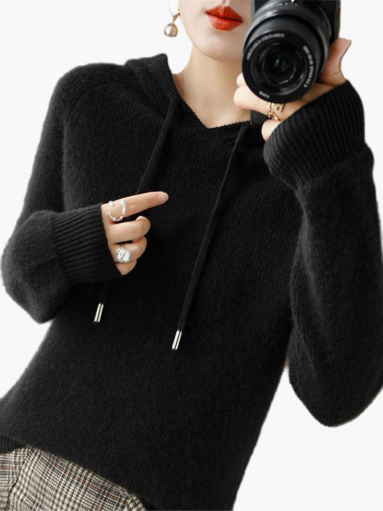 Damen Strickpullover mit Kapuze – Stilvoller Freizeit-Hoodie für Herbst und Winter
