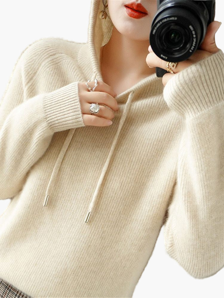 Damen Strickpullover mit Kapuze – Stilvoller Freizeit-Hoodie für Herbst und Winter