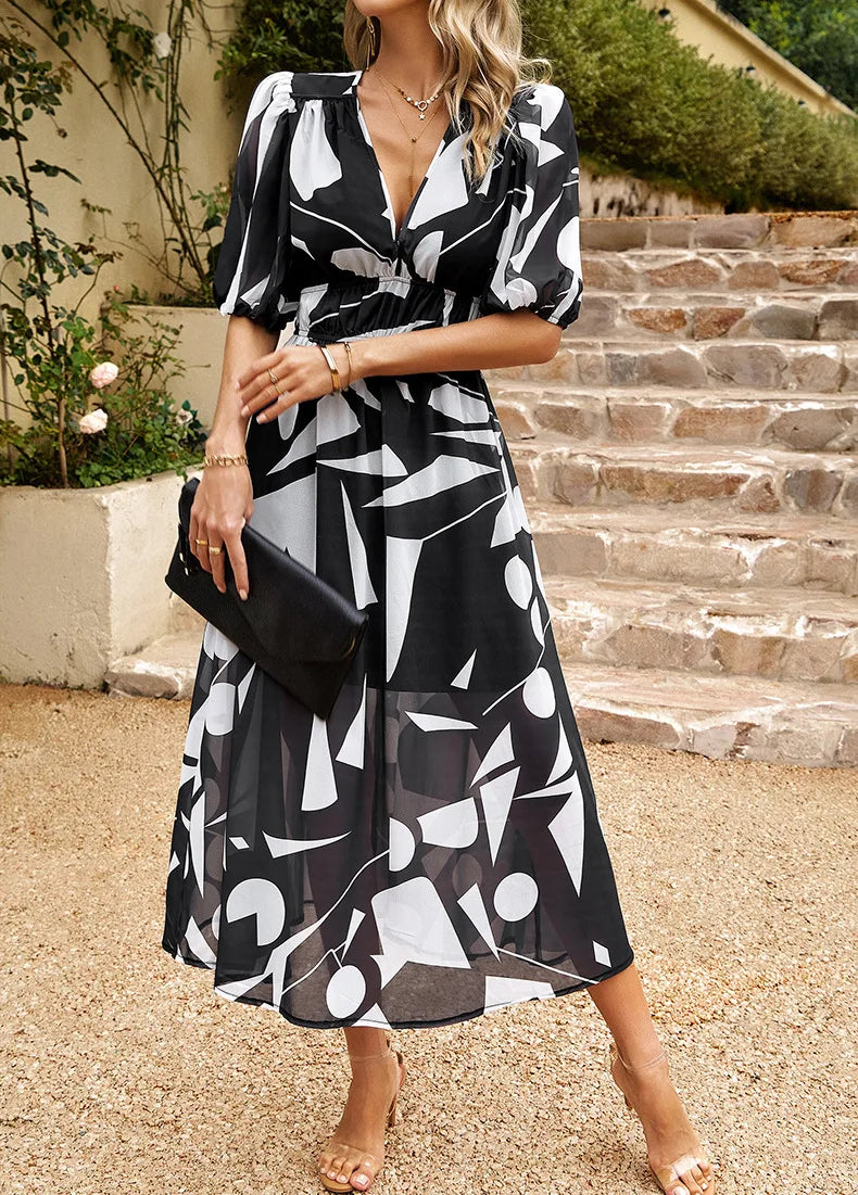 Sandra – Vintage Chic Florales Midi-Kleid für Damen