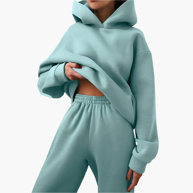 Damen Oversize Freizeit Jogginganzug Set – Kapuzenpullover & Jogginghose, Loungewear für Zuhause und Alltag