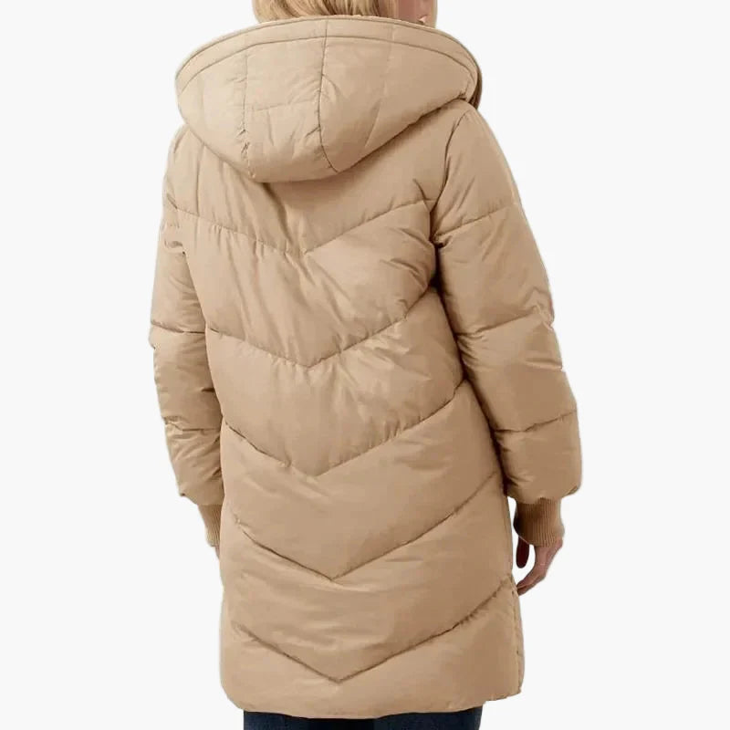 Damen Winter Steppmantel mit Kapuze, Langer Puffer-Jacke, Alltag & Freizeit