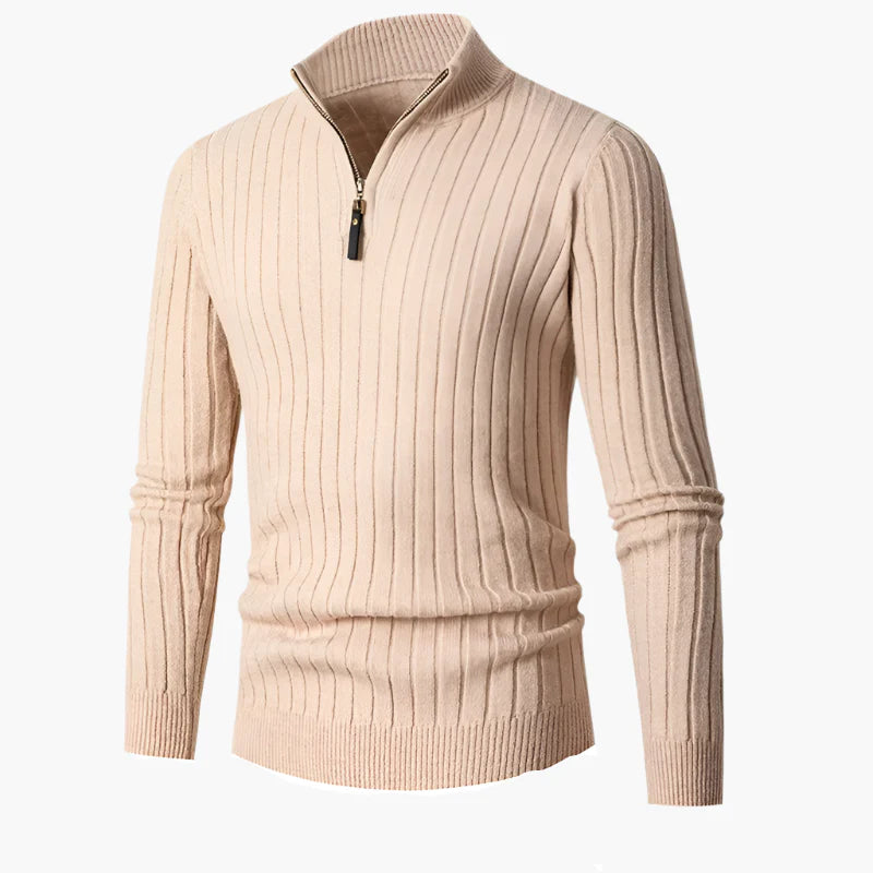Herren Strickpullover mit Stehkragen und halbem Reißverschluss – Eleganter Freizeitpullover für Alltag und Büro
