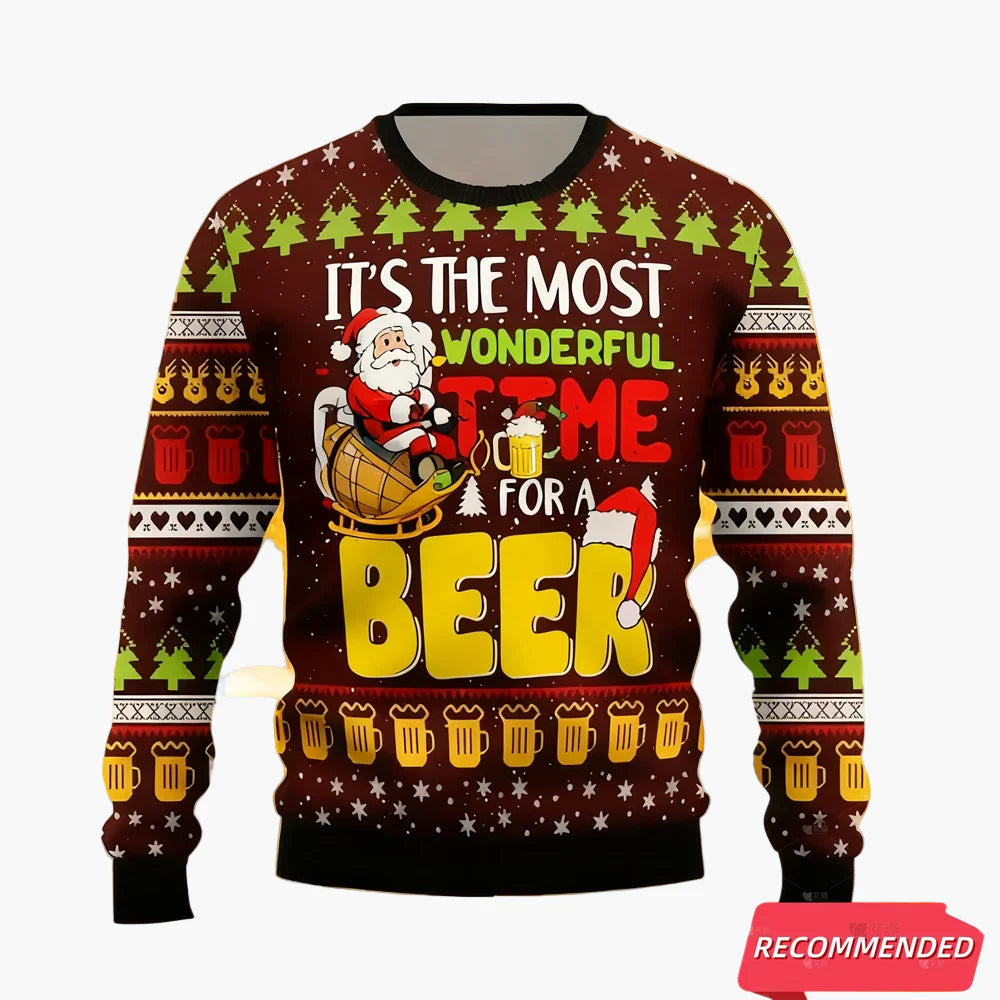 Herren Weihnachts-Pullover Lustig – It's The Most Wonderful Time For A Beer – Ugly Christmas Sweater für Partys