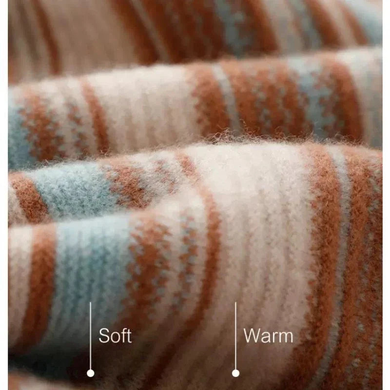 Damen Rollkragenpullover mit Retro-Streifenmuster – Bequemer Strickpullover für Alltag und Freizeit