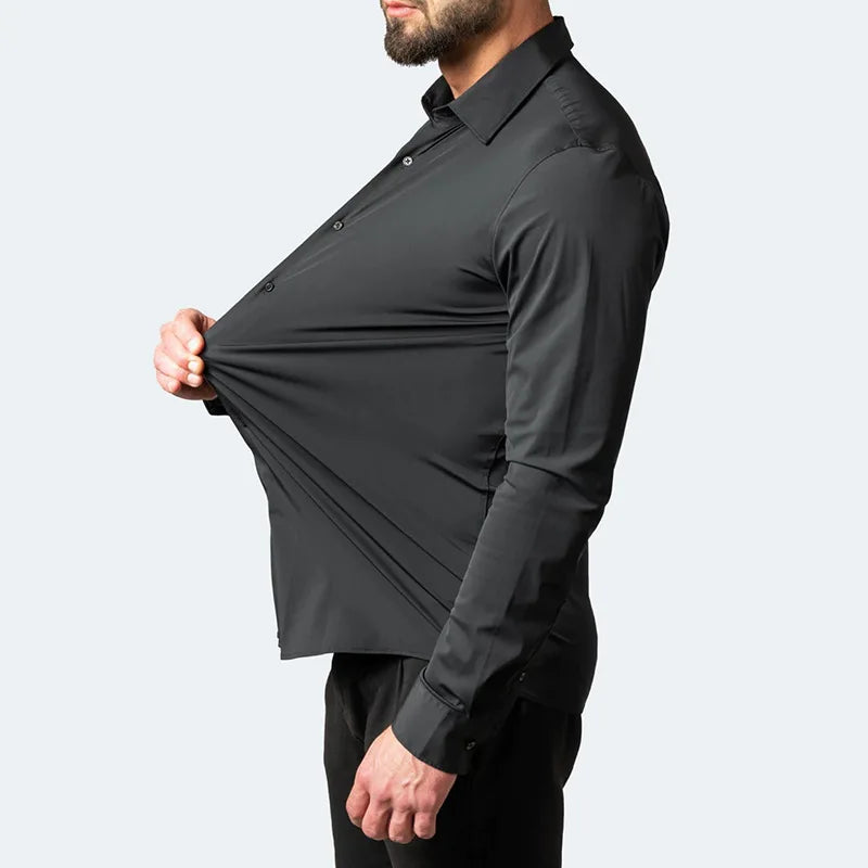 Geoff – Herren Stretch Hemd mit Knopfleiste und schlanker Passform