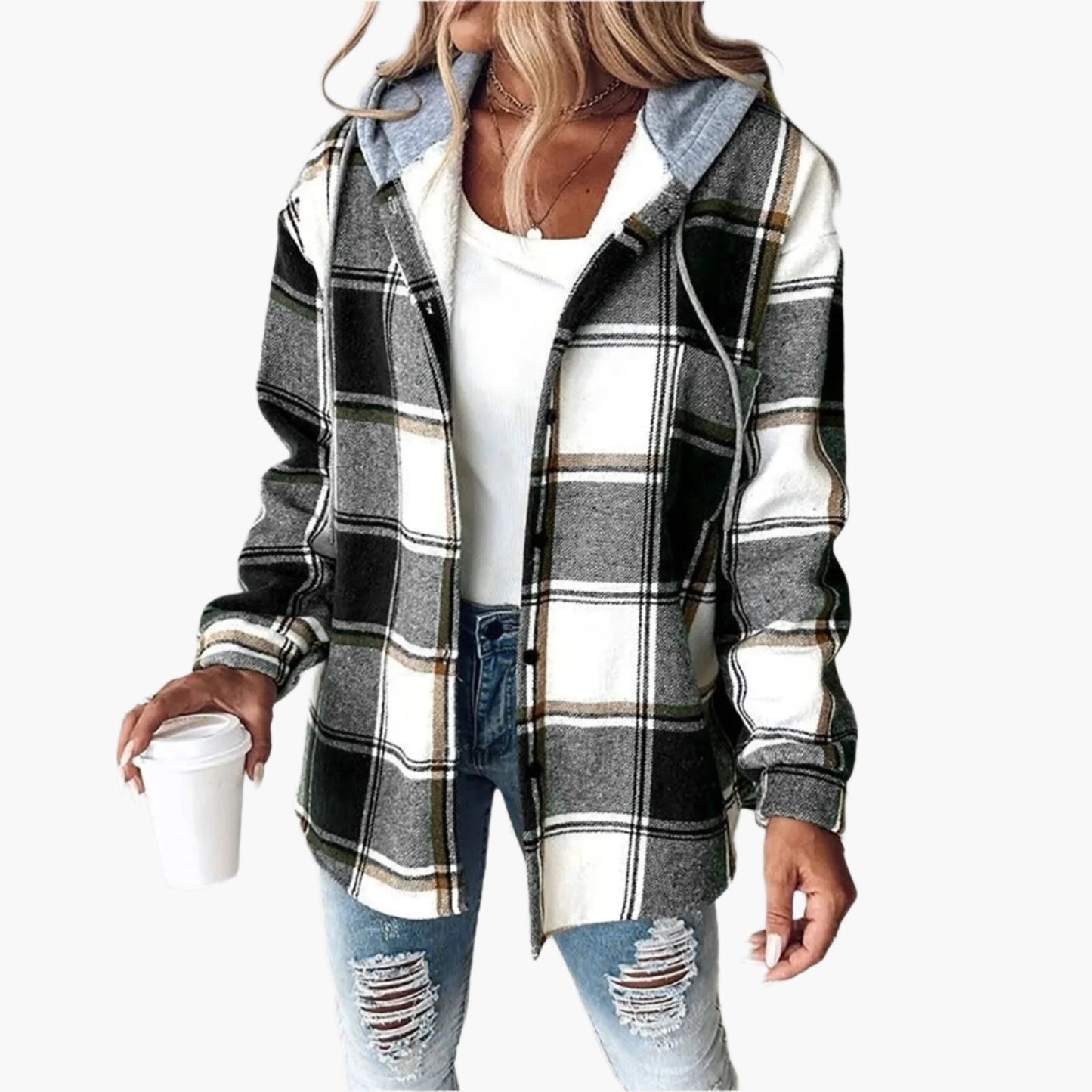 Damen Freizeitjacke im Karomuster – Bequeme Übergangsjacke mit Kapuze, Herbst & Alltag