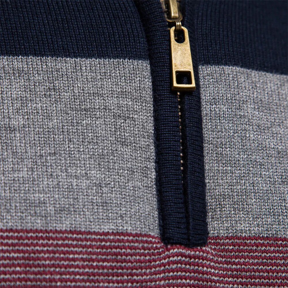 Herren Strickpullover mit Reißverschluss – Moderner Streifen-Look für Alltag und Freizeit