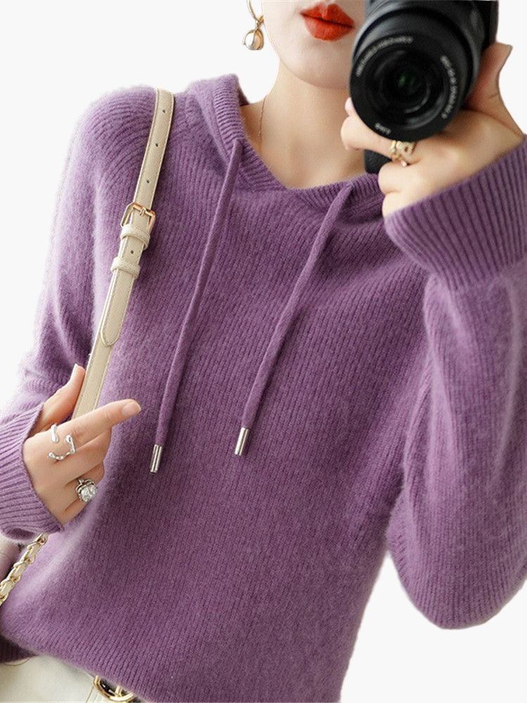 Damen Strickpullover mit Kapuze – Stilvoller Freizeit-Hoodie für Herbst und Winter