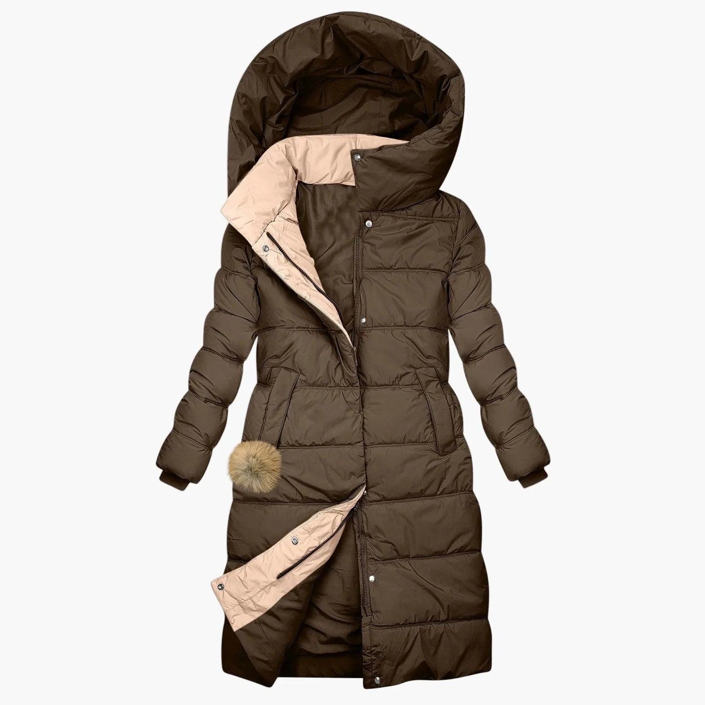 Damen Winter Steppmantel Lang mit Kapuze – Eleganter Outdoor Wintermantel für Alltag und Freizeit