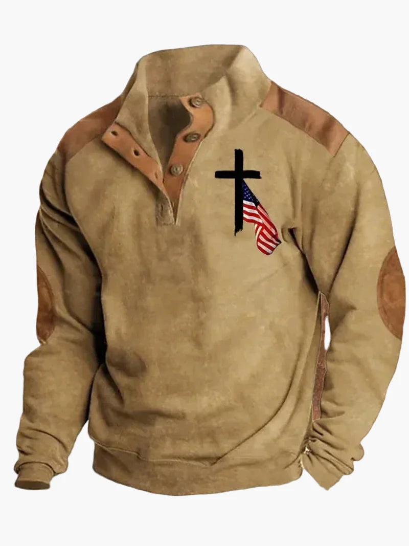 Herren Western Retro Pullover mit Cowboy-Print – Vintage Freizeitmode für Outdoor & Alltag