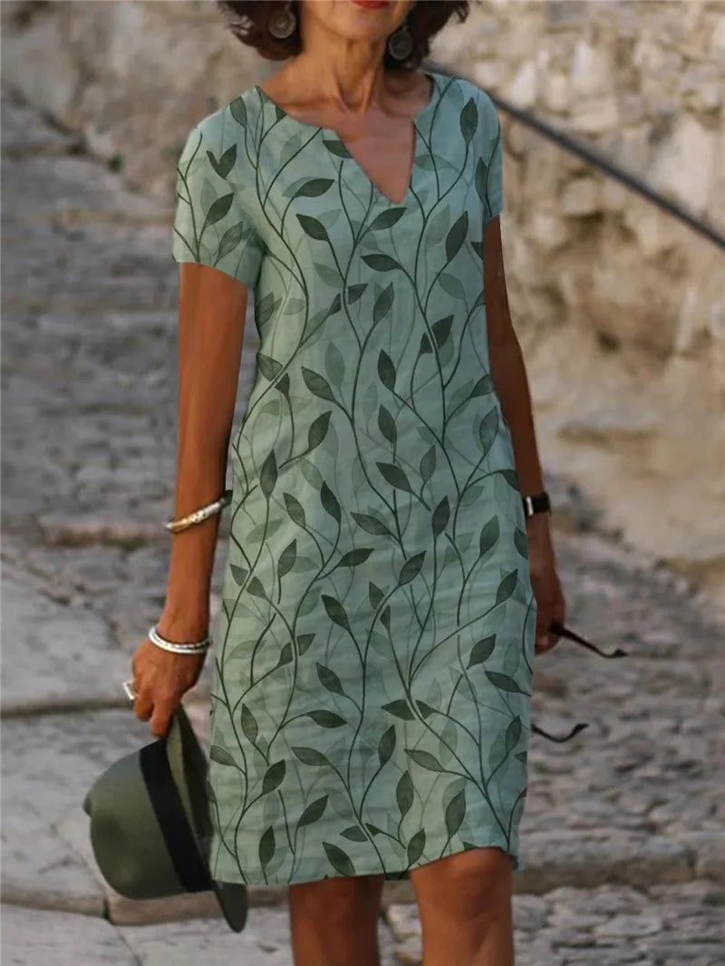 Emma – Vintage Blumen V-Ausschnitt Lang Kleid