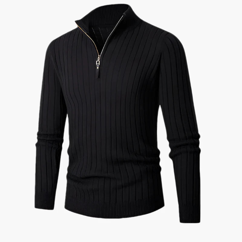 Herren Strickpullover mit Stehkragen und halbem Reißverschluss – Eleganter Freizeitpullover für Alltag und Büro