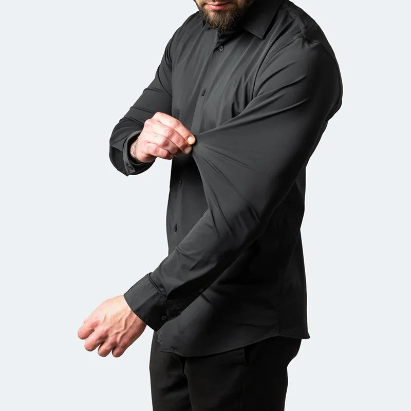 Geoff – Herren Stretch Hemd mit Knopfleiste und schlanker Passform