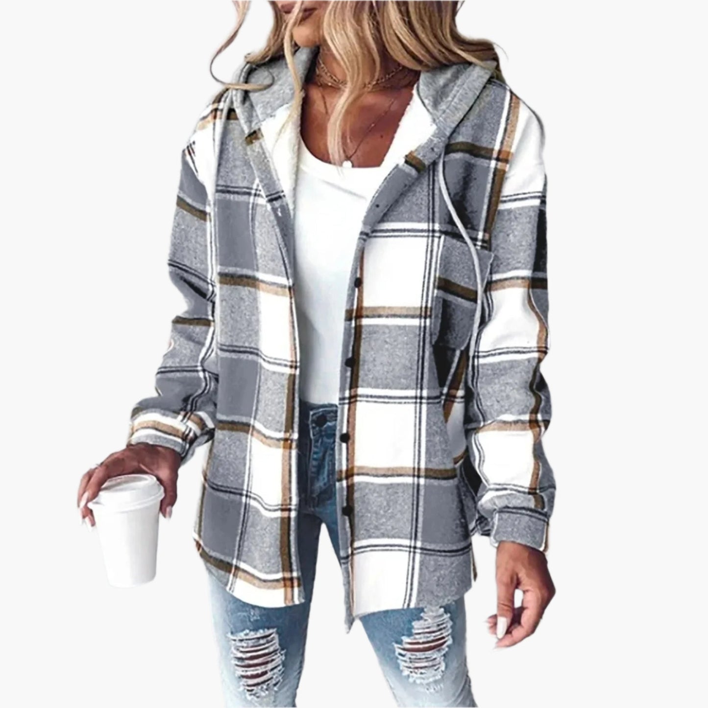 Damen Freizeitjacke im Karomuster – Bequeme Übergangsjacke mit Kapuze, Herbst & Alltag