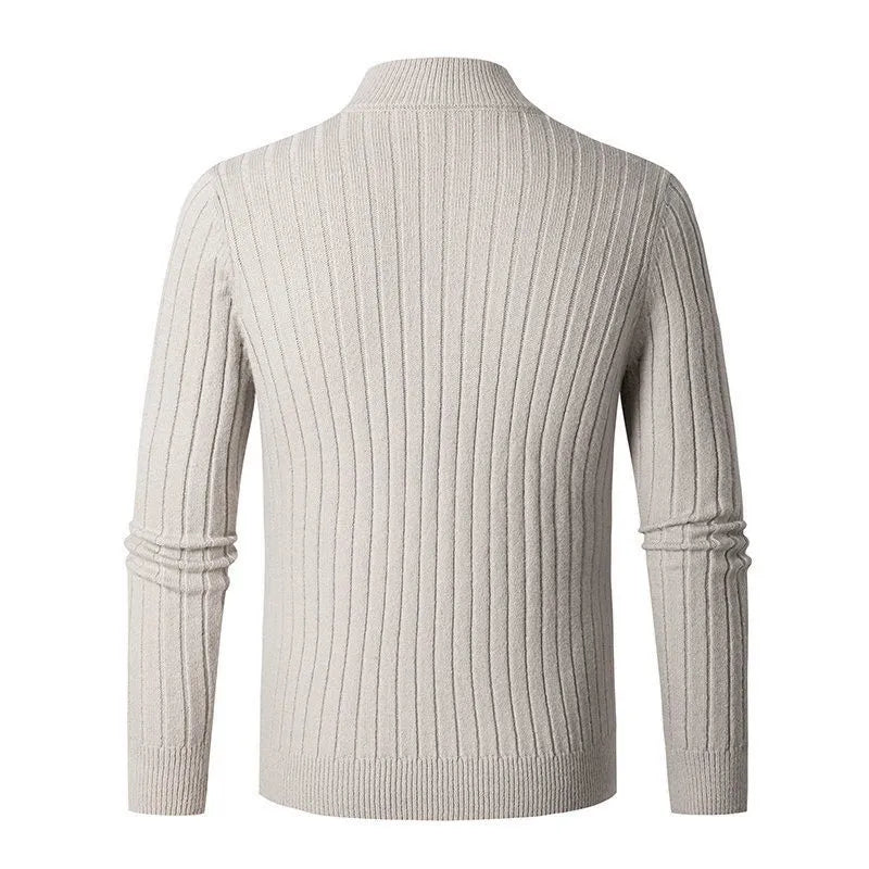 Herren Strickpullover mit Stehkragen und halbem Reißverschluss – Eleganter Freizeitpullover für Alltag und Büro