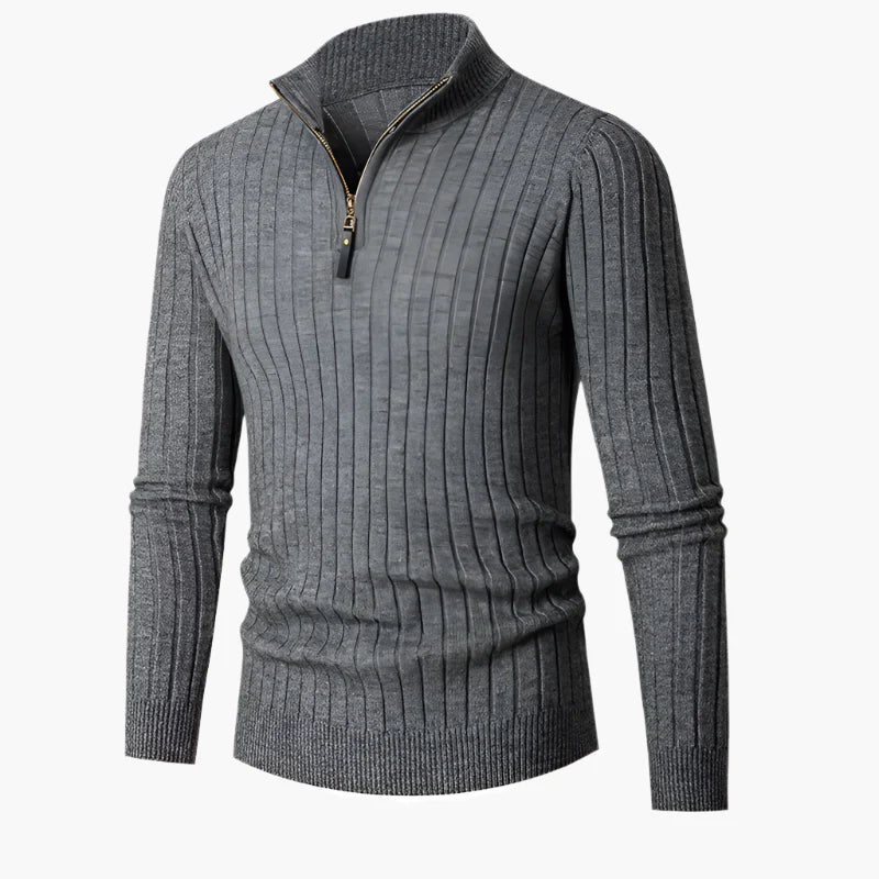 Herren Strickpullover mit Stehkragen und halbem Reißverschluss – Eleganter Freizeitpullover für Alltag und Büro