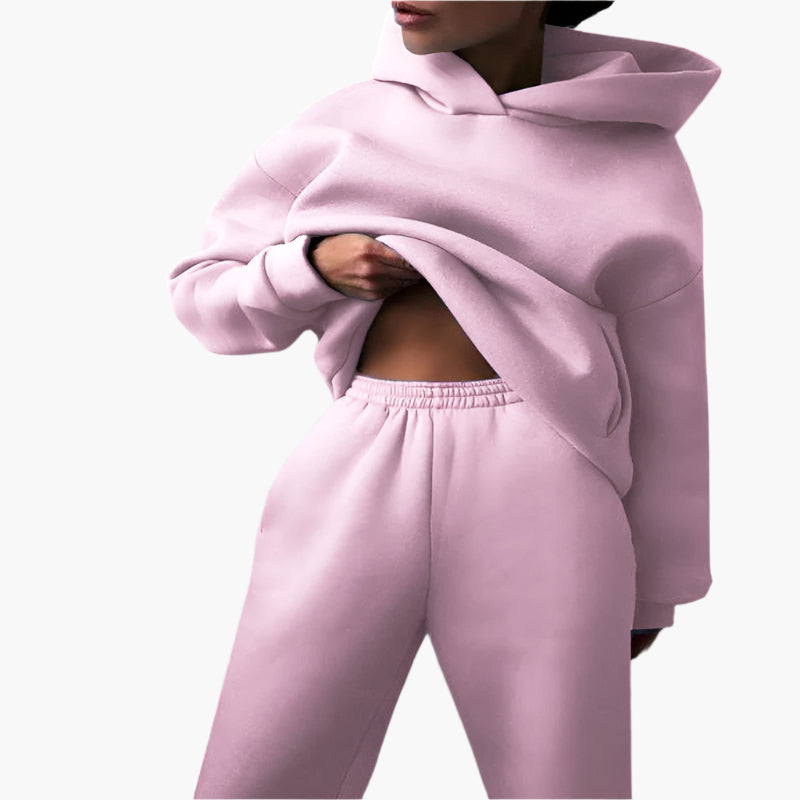 Damen Oversize Freizeit Jogginganzug Set – Kapuzenpullover & Jogginghose, Loungewear für Zuhause und Alltag