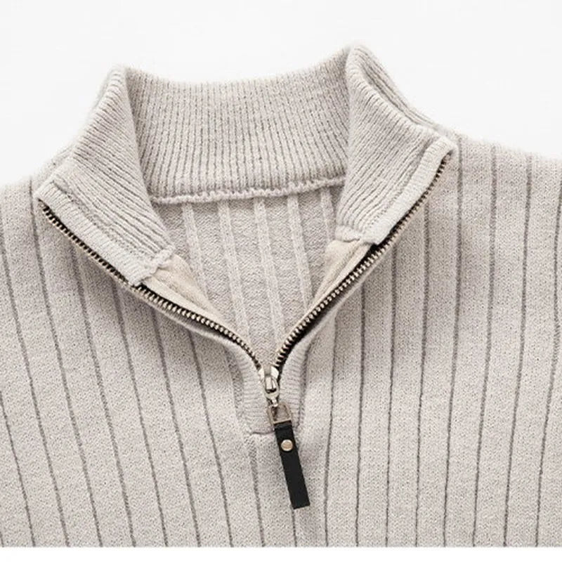Herren Strickpullover mit Stehkragen und halbem Reißverschluss – Eleganter Freizeitpullover für Alltag und Büro