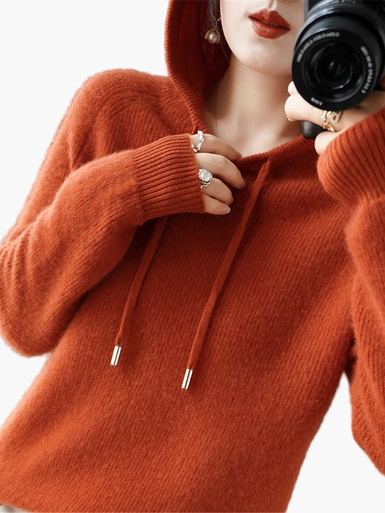 Damen Strickpullover mit Kapuze – Stilvoller Freizeit-Hoodie für Herbst und Winter