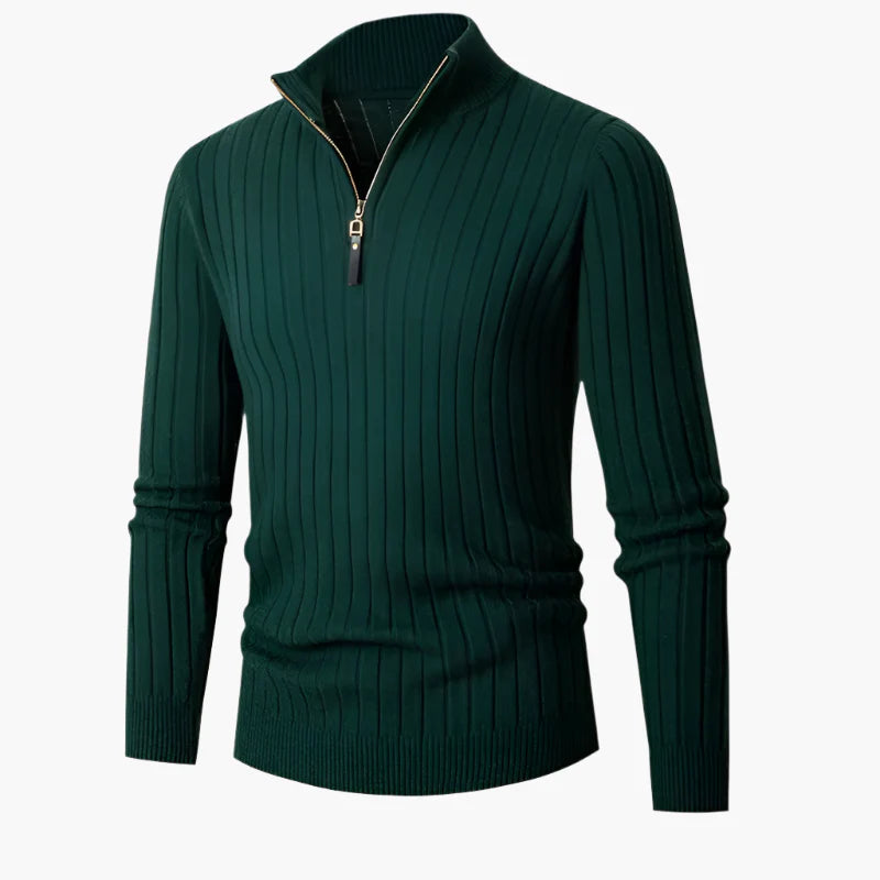 Herren Strickpullover mit Stehkragen und halbem Reißverschluss – Eleganter Freizeitpullover für Alltag und Büro