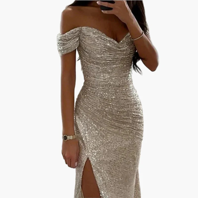 Damen Abendkleid Elegant Off-Shoulder mit Hohem Schlitz – Perfekt für Festliche Anlässe und Gala