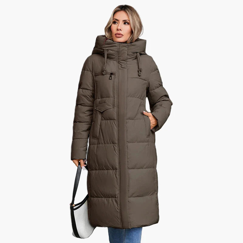 Damen Winter Steppmantel mit Kapuze – Langer, warmer Parka für Alltag und Freizeit