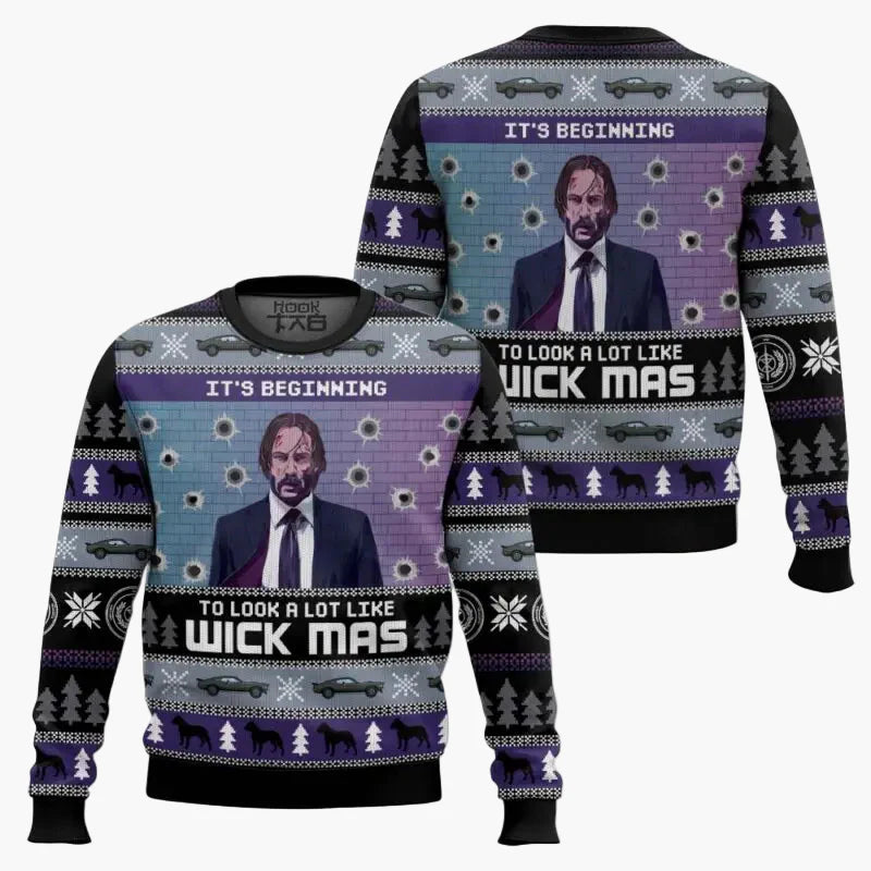 Herren Weihnachtspullover John Wick Ugly Christmas Sweater – Lustiger Film-Fan Pullover für die Feiertage