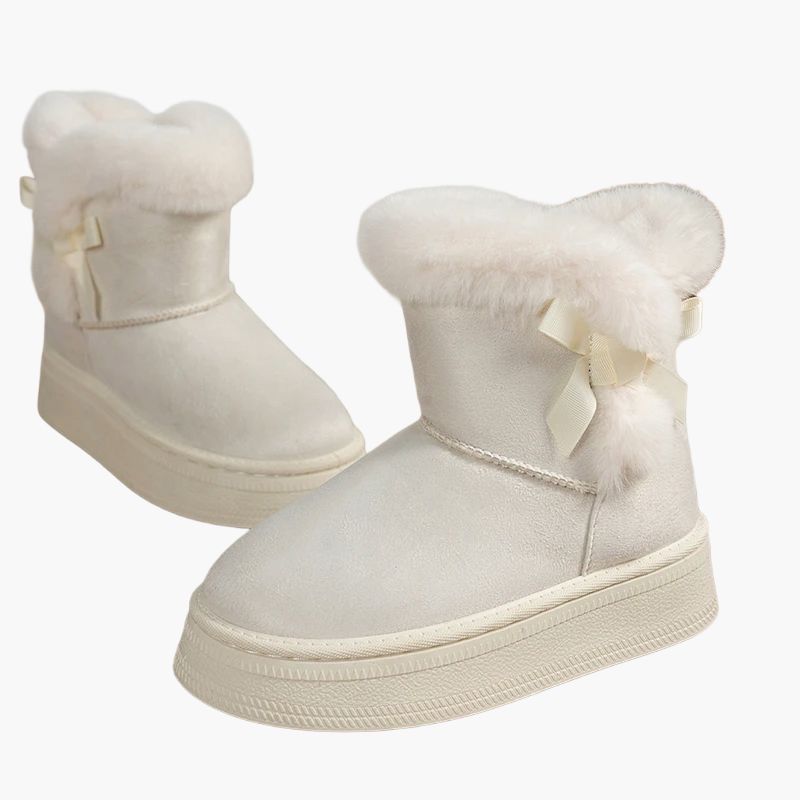 Damen Winter Stiefeletten mit Fellbesatz und Schleifendetail – Modische warme Boots für kalte Tage