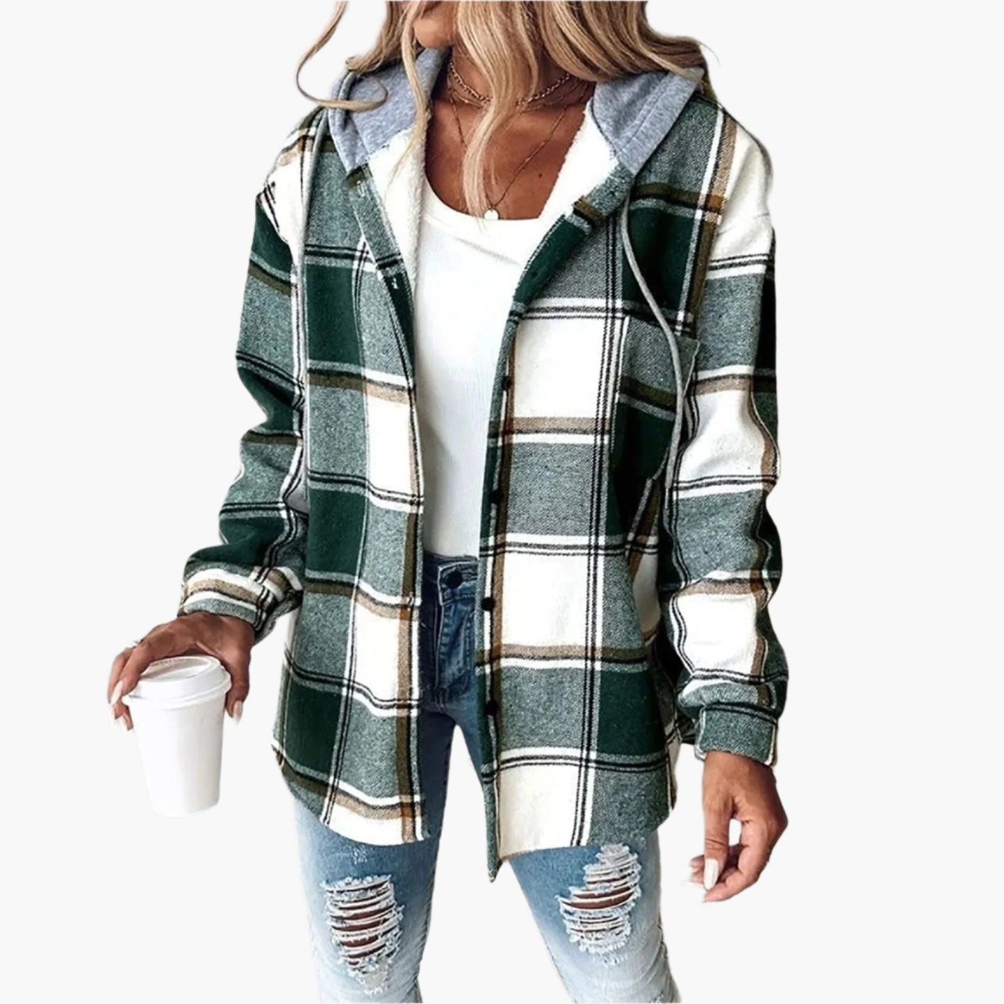 Damen Freizeitjacke im Karomuster – Bequeme Übergangsjacke mit Kapuze, Herbst & Alltag