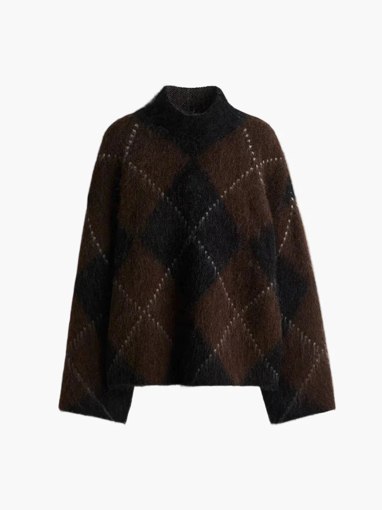 Damen Oversize Pullover im Karo-Design für stilvolle Herbst- und Winterlooks