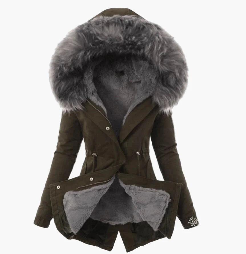 Damen Winterjacke mit Kapuze und Kunstfell – Eleganter Parka für kalte Tage