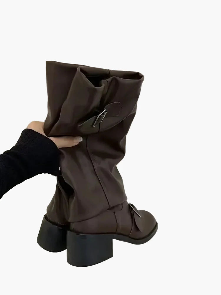 Damen Kniehohe Stiefel mit Schnallen – Modischer Urban-Style für Herbst und Winter