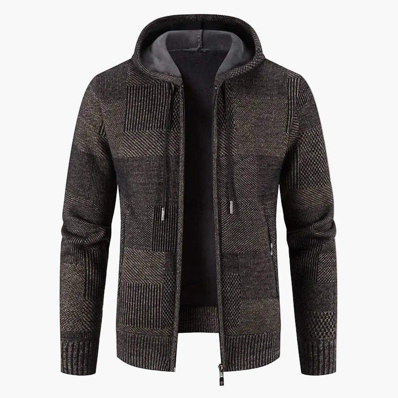 Herren Kapuzen-Strickjacke für Winter – Modische Fleece gefütterte Pulloverjacke, Freizeit & Alltag