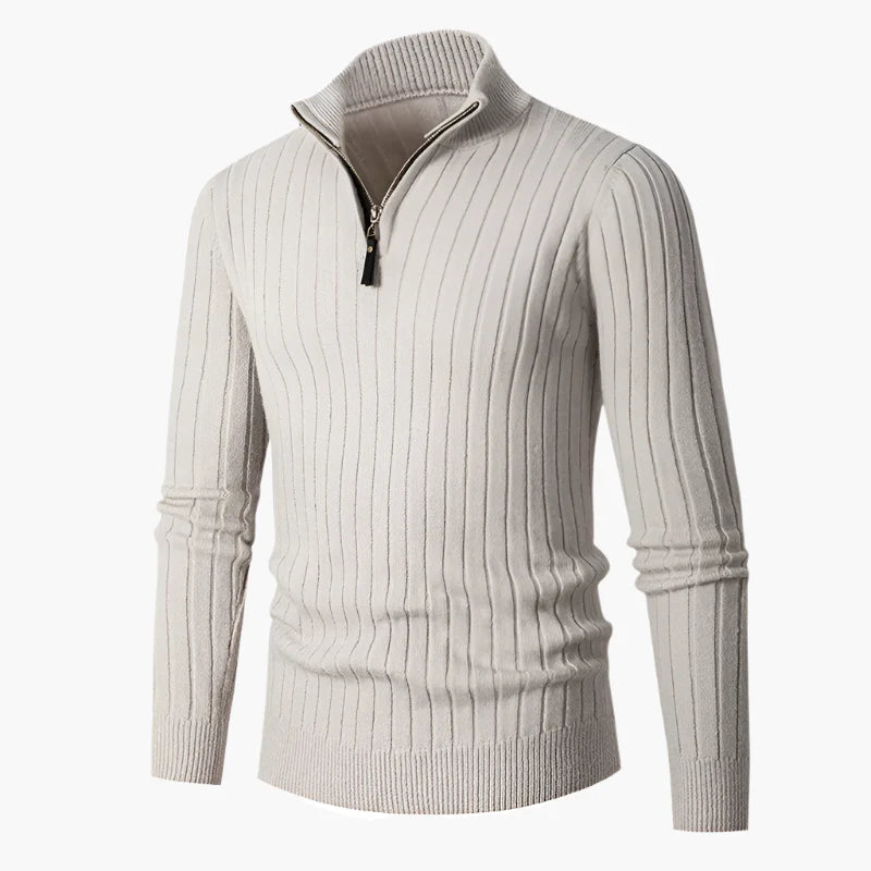 Herren Strickpullover mit Stehkragen und halbem Reißverschluss – Eleganter Freizeitpullover für Alltag und Büro