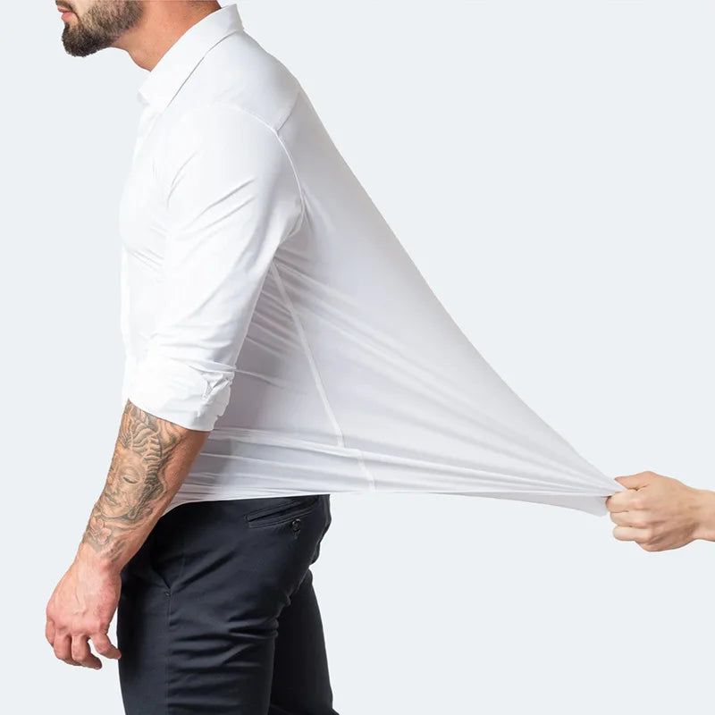 Geoff – Herren Stretch Hemd mit Knopfleiste und schlanker Passform