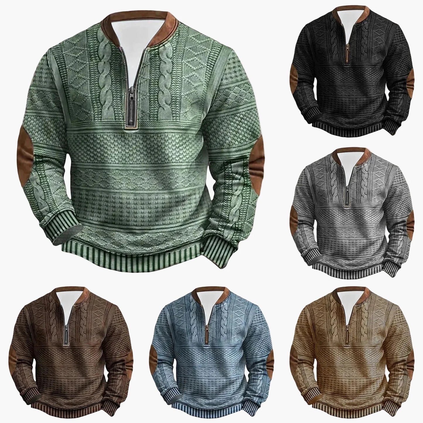 Herren Strickpullover im Vintage-Look mit Stehkragen – Modischer Outdoor & Freizeit Pullover