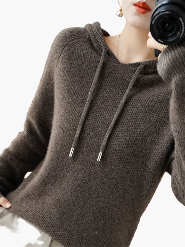 Damen Strickpullover mit Kapuze – Stilvoller Freizeit-Hoodie für Herbst und Winter