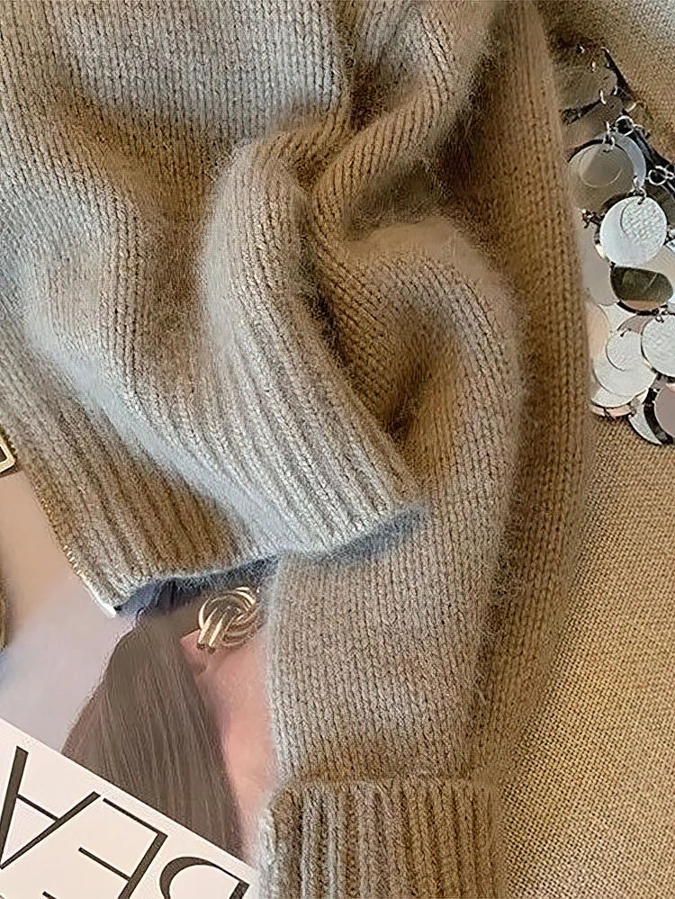 Damen Cropped Strickjacke mit Zipper und auffälligem Kragen – Modischer Freizeit-Look