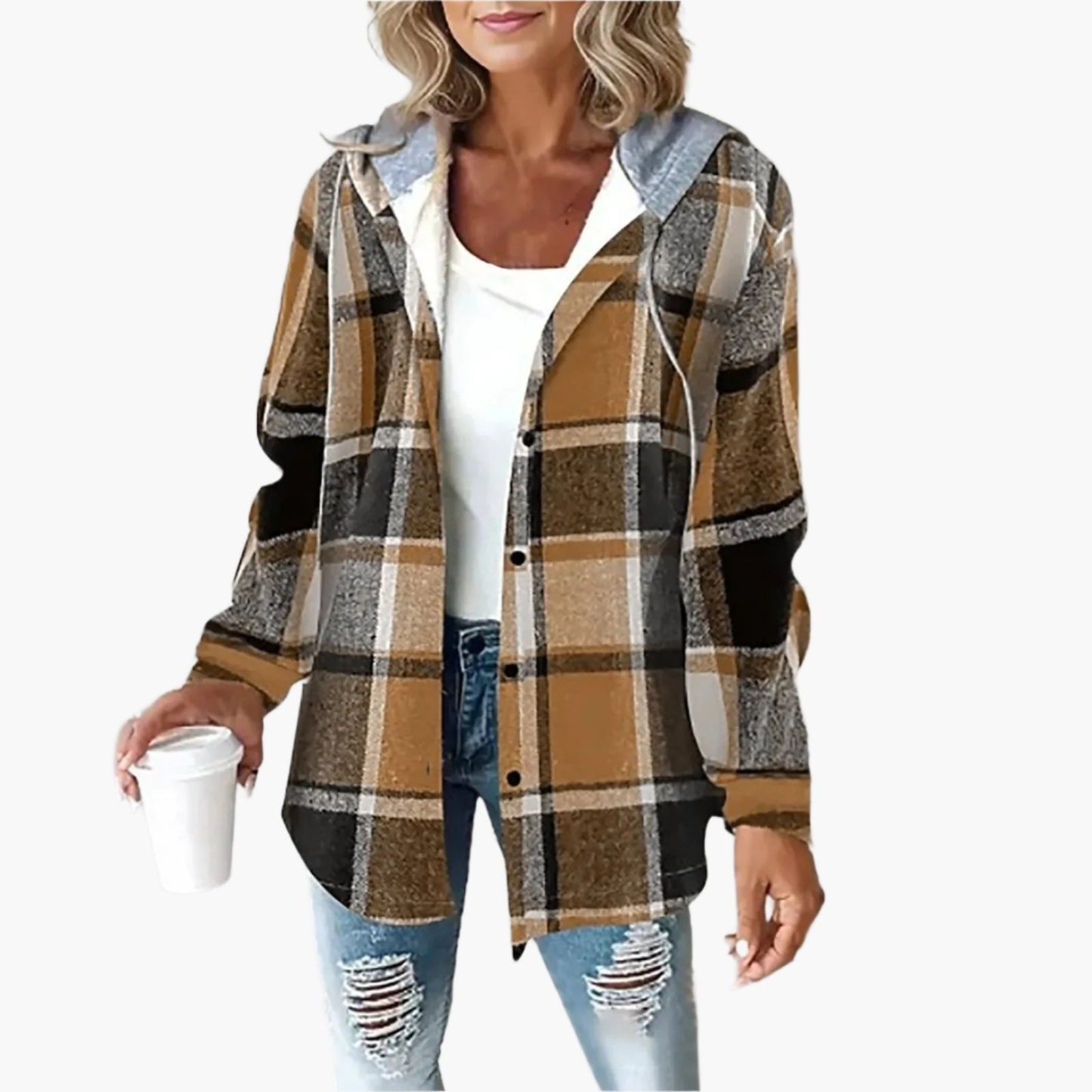 Damen Freizeitjacke im Karomuster – Bequeme Übergangsjacke mit Kapuze, Herbst & Alltag