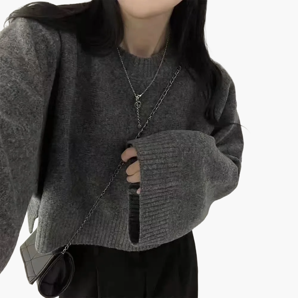 Damen Cropped Strickpullover mit weiten Ärmeln – Modisches Freizeit-Outfit