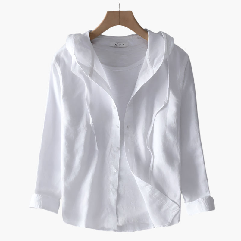 Damen Leinenbluse mit Kapuze – Casual Eleganz für Alltag und Reisen