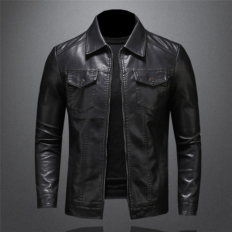 Herren Kunstlederjacke im klassischen Biker-Stil – Elegante Übergangsjacke für Alltag & Freizeit