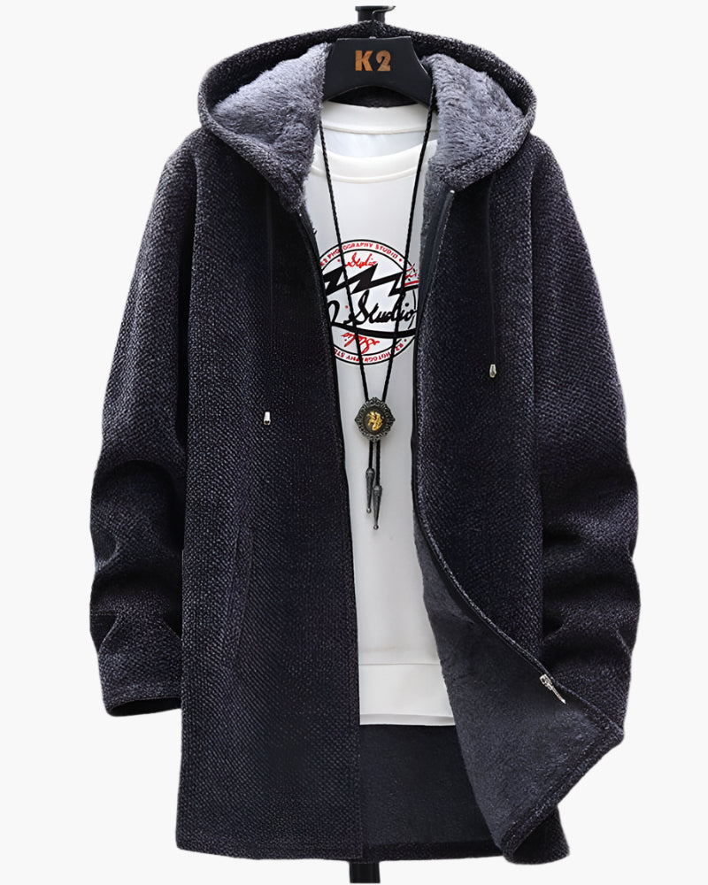 Herren Fleecejacke mit Kapuze – Modischer Wintermantel für Alltag & Freizeit