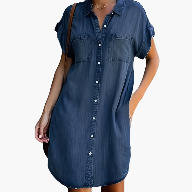 Damen Freizeit Jeanskleid Hemdblusenkleid Lockerer Schnitt – Perfekt für Alltag und Sommer