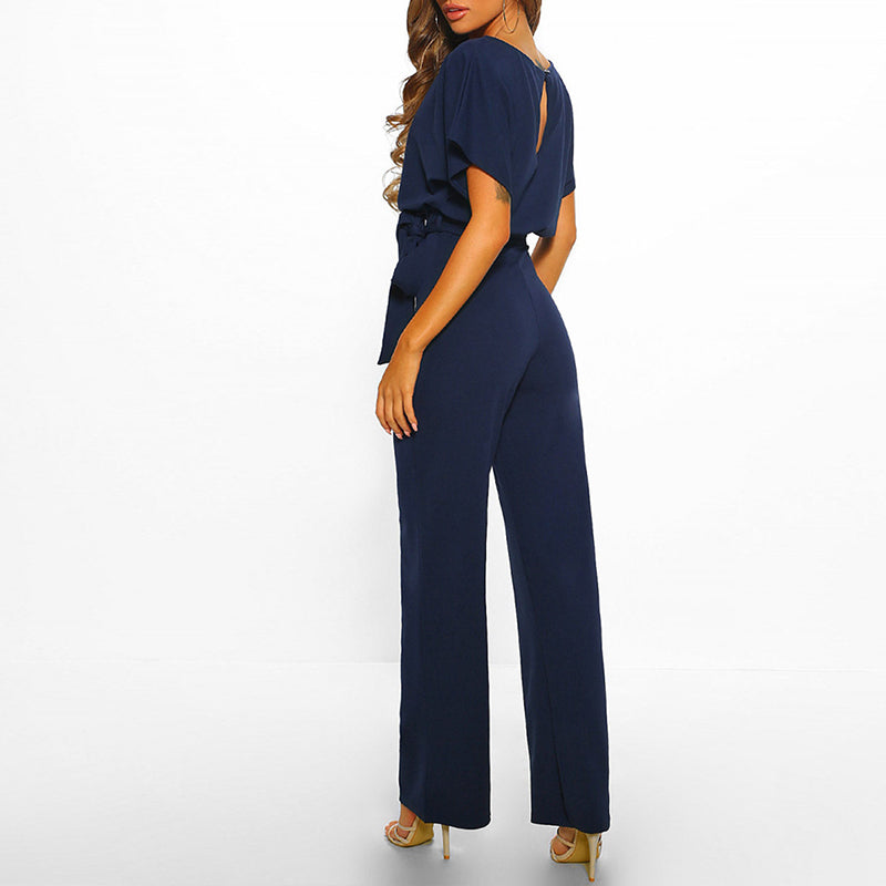 Damen Eleganter Jumpsuit mit weitem Bein und Taillengürtel für besondere Anlässe