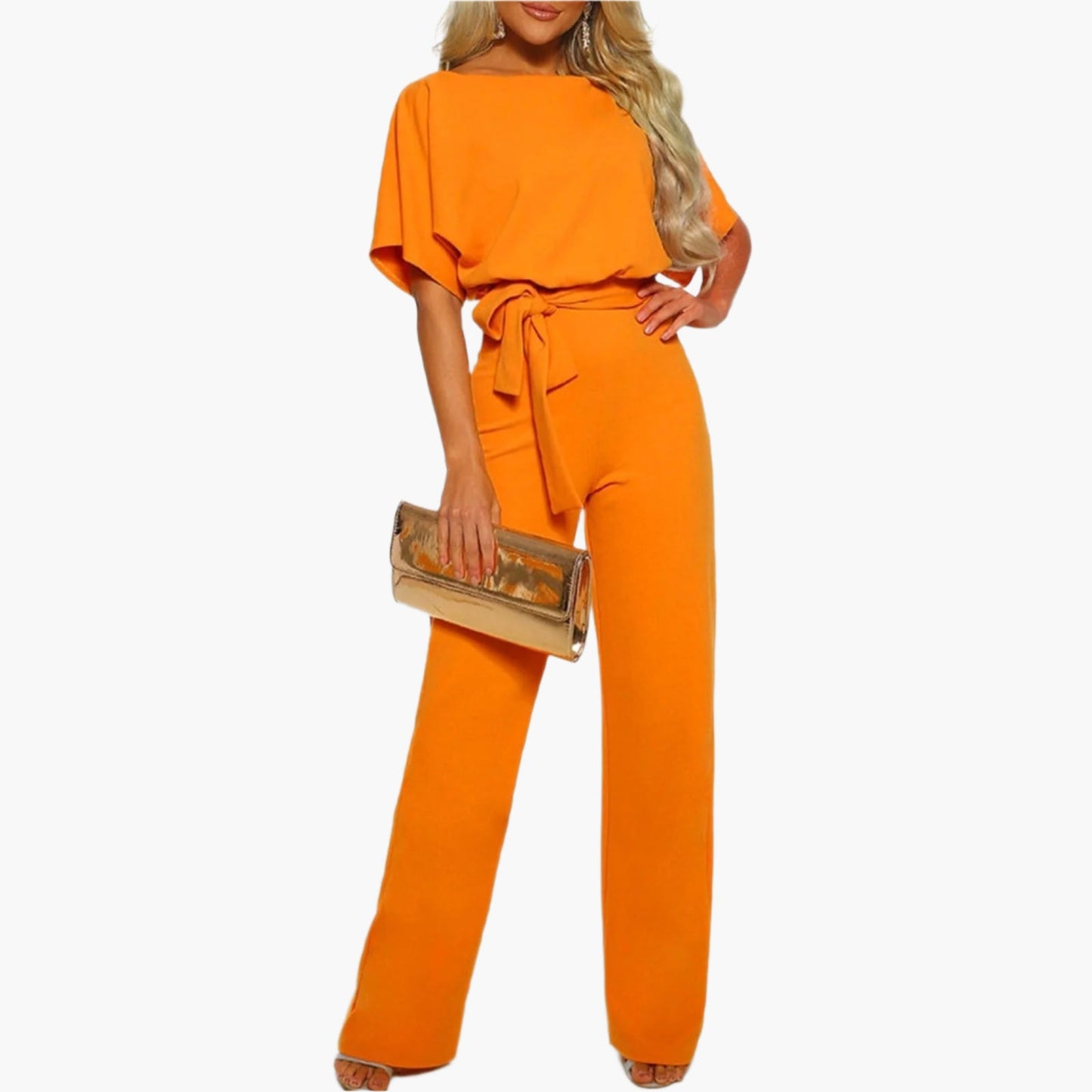 Damen Eleganter Jumpsuit mit weitem Bein und Taillengürtel für besondere Anlässe