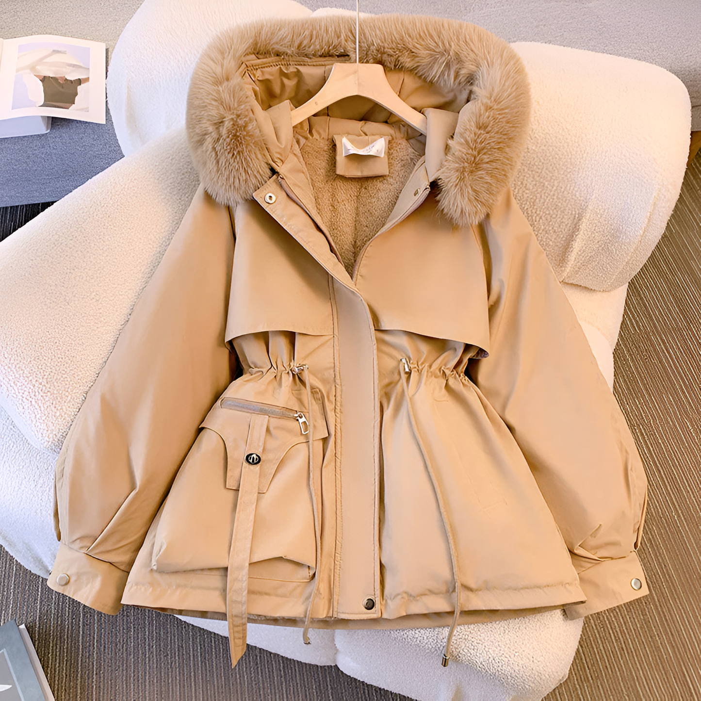 Damen Wintermantel Parka mit Fellkapuze – Eleganter, warmer Mantel für Alltag und Freizeit