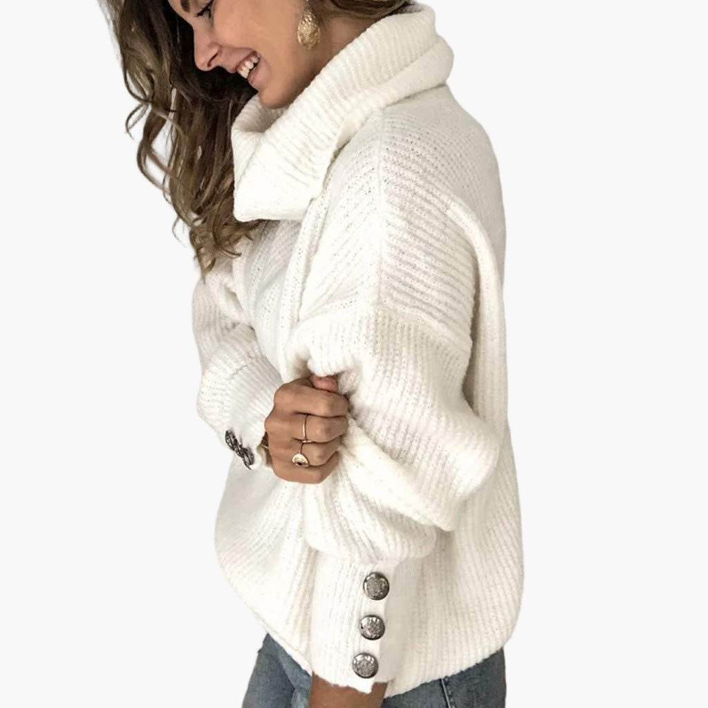 Damen Pullover mit Rollkragen und Knopfdetails – Modischer Strickpullover für Alltag und Freizeit